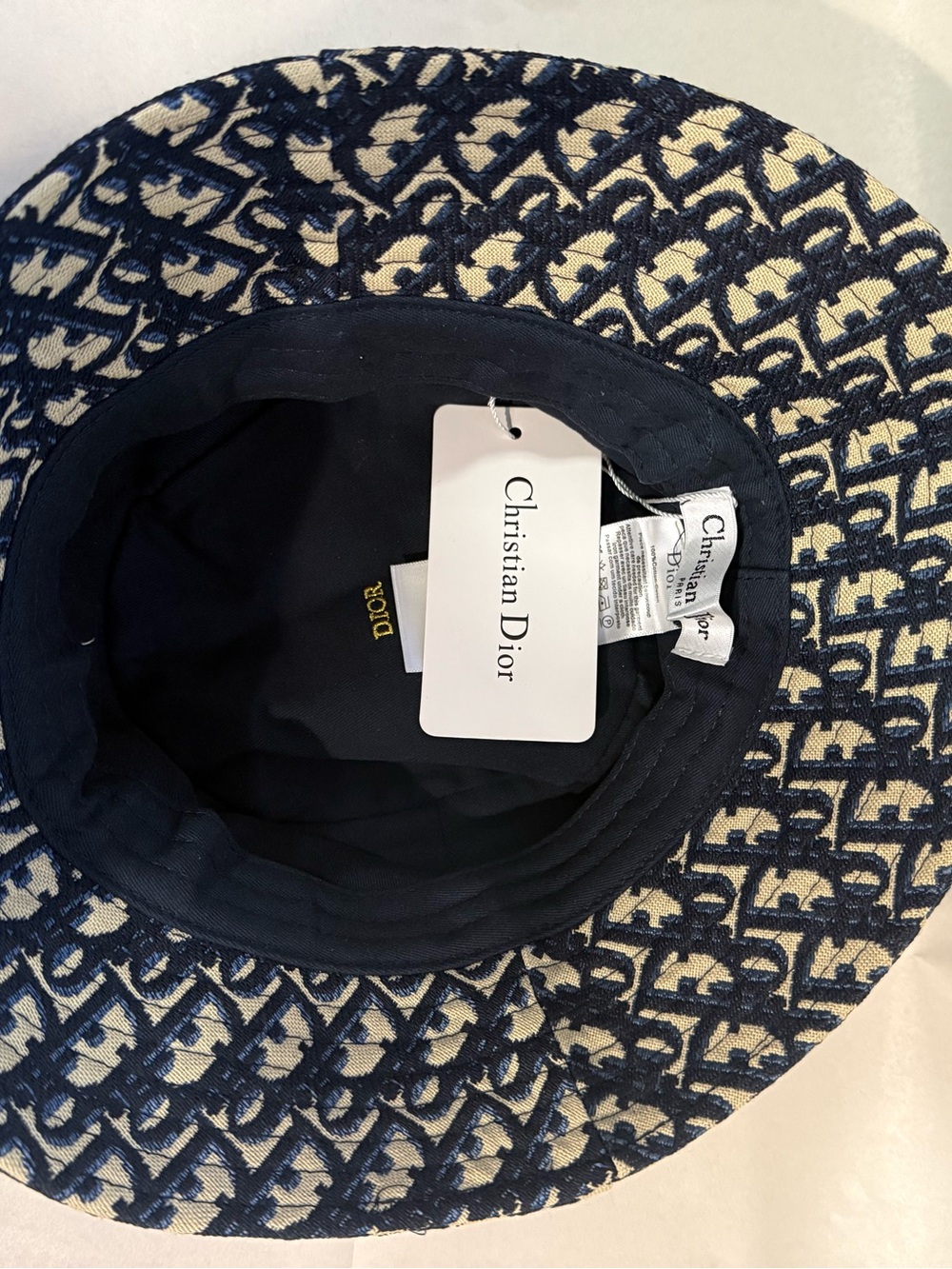 Dior Oblique Bucket Hat Navy Blue and Cream Blended Cotton Jacquard Unisex - Picture 6 of 6